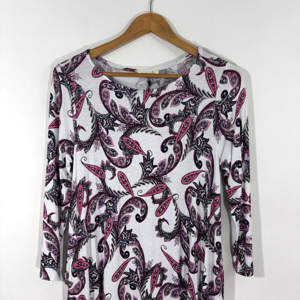 Hourglass Lilly Women’s Size Small Medium White Paisley Print Casual Dress New - Picture 2 of 10